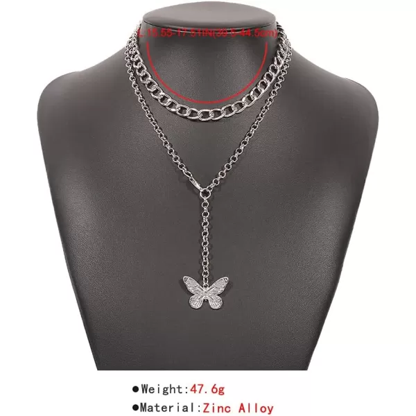 Dtja 2 PCS Punk Butterfly Choker Y Necklaces Set for Women Girls Gold Plated Big Layered Statement Link Chain Charm Pendant Necklaces Aesthetic Fashion Retro Y2K JewelryDtja 2 PCS Punk Butterfly Choker Y Necklaces Set for Women Girls Gold Plated Big Layered Statement Link Chain Charm Pendant Necklaces Aesthetic Fashion Retro Y2K Jewelry