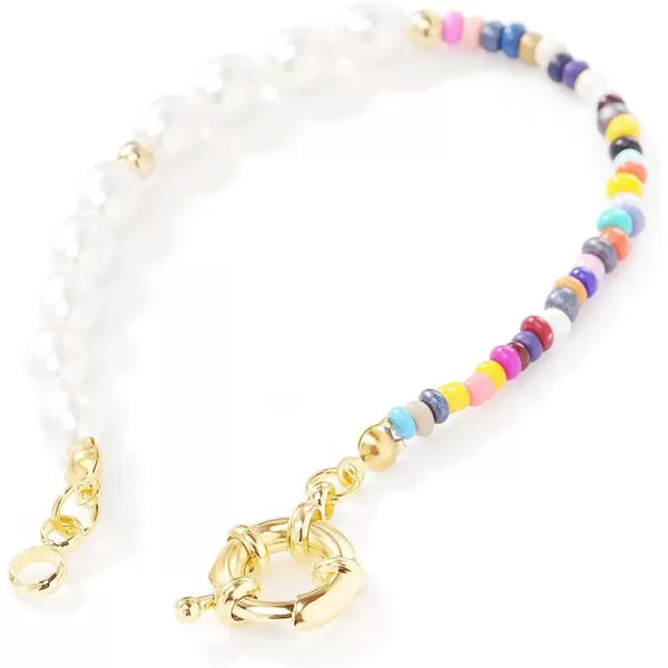 Dtja 2 Pcs Boho Pearl Bead Bracelets Set for Women Girls Layered Bohemian Colorful Ball Bead Seed Imitation Pearls Handmade Chain Beachy Y2K Jewelry GiftGold