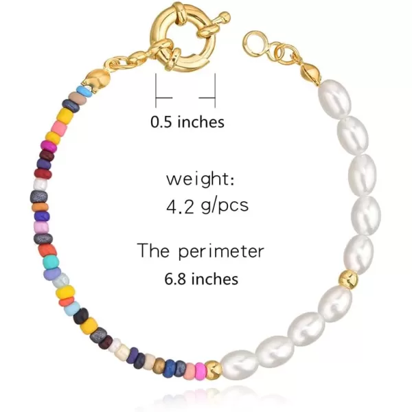Dtja 2 Pcs Boho Pearl Bead Bracelets Set for Women Girls Layered Bohemian Colorful Ball Bead Seed Imitation Pearls Handmade Chain Beachy Y2K Jewelry GiftGold