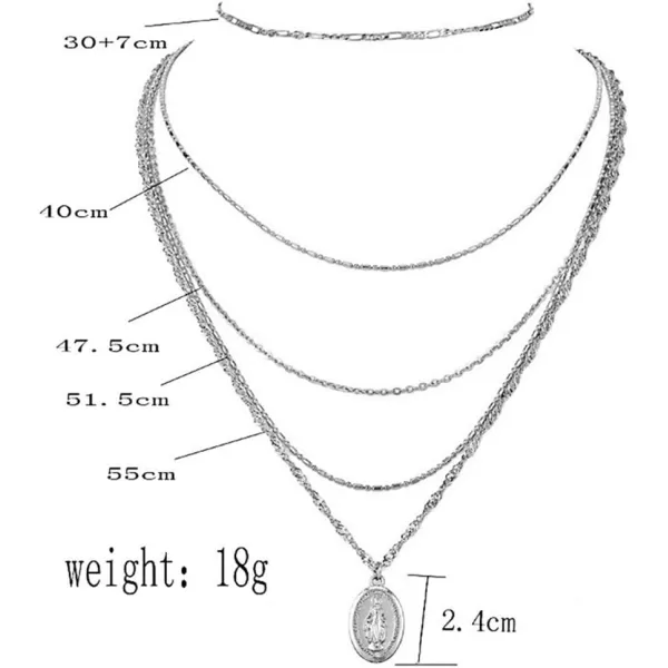 Dtja 5 Layer Miraculous Madonna Necklace for Women Girls Men Vintage Oval Metal Medallion Layered Choker Medal Cross Blessed Virgin Mary Geometric Pendant Necklaces Charm Chain Gift for Luck PrayDtja 5 Layer Miraculous Madonna Necklace for Women Girls Men Vintage Oval Metal Medallion Layered Choker Medal Cross Blessed Virgin Mary Geometric Pendant Necklaces Charm Chain Gift for Luck Pray
