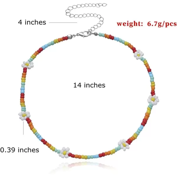 Dtja Boho Bead Flower Necklace for Women Girls Bohemian Colorful Ball Bead Seed Handmade Adjustable Choker Chain Layered Bracelet Anklet Beachy Y2K Necklaces GiftColorful