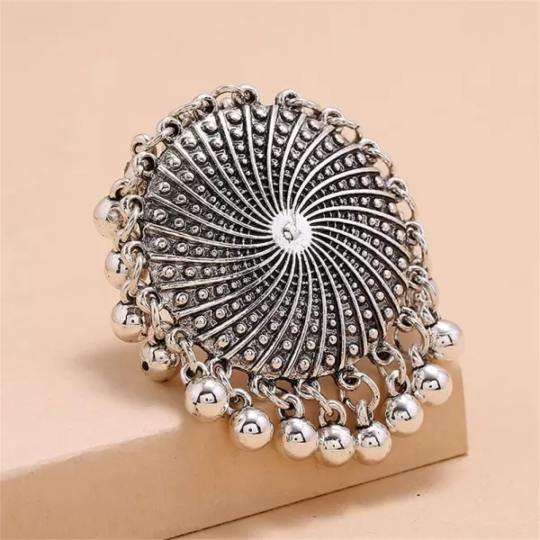 Dtja Boho Big Teardrop Statement Ring for Women Girls Vintage Tassel Ball Bead Adjustable Open Band Cocktail Party Ring Comfort Fit Gypsy Indian Bollywood Peacock Tail Exaggerated JewelrySilver