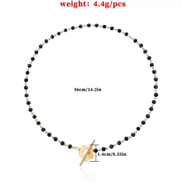 Dtja Boho Irregular Stone Choker Necklace for Women Girls Bohemian Turquoise Selenite Crystal Bead Gold Flower Charm Chain Toggle Clasp Nickel Free Retro Y2K JewelryBlack