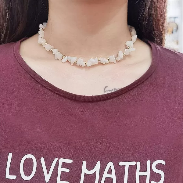 Dtja Boho Irregular Stone Choker Necklace for Women Girls Bohemian Turquoise Selenite Crystal Bead Gold Flower Charm Chain Toggle Clasp Nickel Free Retro Y2K JewelryWhite