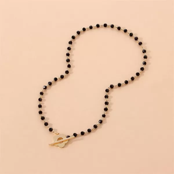 Dtja Boho Irregular Stone Choker Necklace for Women Girls Bohemian Turquoise Selenite Crystal Bead Gold Flower Charm Chain Toggle Clasp Nickel Free Retro Y2K JewelryBlack