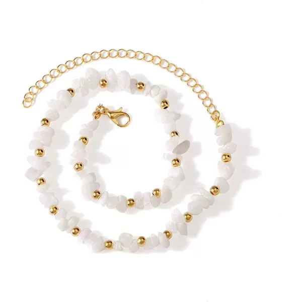 Dtja Boho Irregular Stone Choker Necklace for Women Girls Bohemian Turquoise Selenite Crystal Bead Gold Flower Charm Chain Toggle Clasp Nickel Free Retro Y2K JewelryWhite