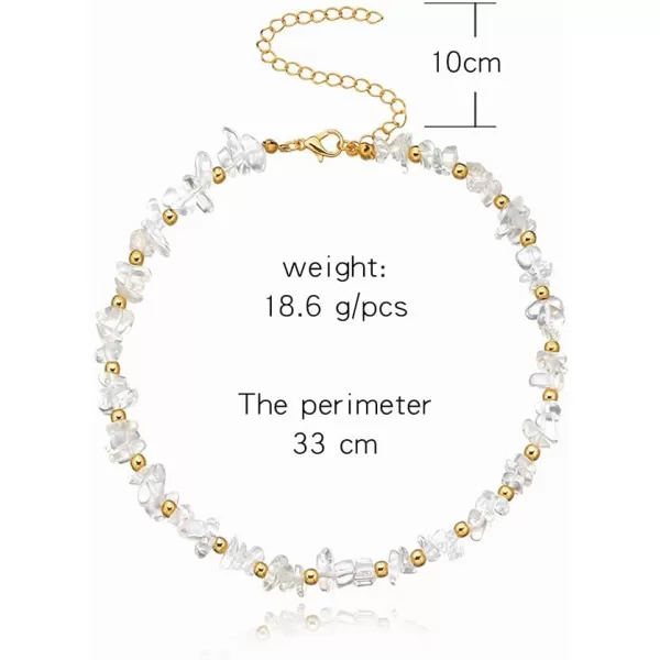 Dtja Boho Irregular Stone Choker Necklace for Women Girls Bohemian Turquoise Selenite Crystal Bead Gold Flower Charm Chain Toggle Clasp Nickel Free Retro Y2K JewelryWhite