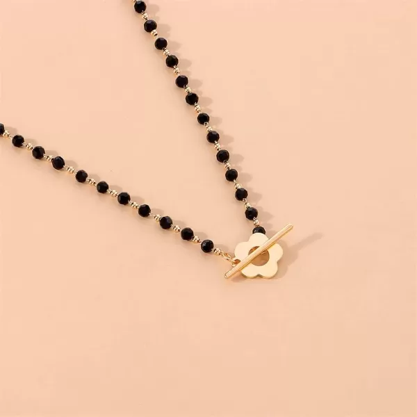 Dtja Boho Irregular Stone Choker Necklace for Women Girls Bohemian Turquoise Selenite Crystal Bead Gold Flower Charm Chain Toggle Clasp Nickel Free Retro Y2K JewelryBlack