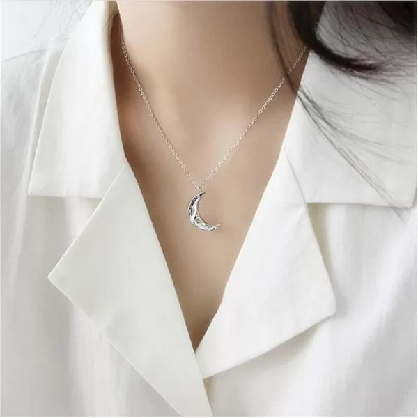 Dtja Boho Moon Necklace for Women Girls Sterling Silver Simple Delicate Crescent Half Moon Phase Karma Choker Pendant Necklace Adjustable Chain Handmade Hammered JewelrySilver