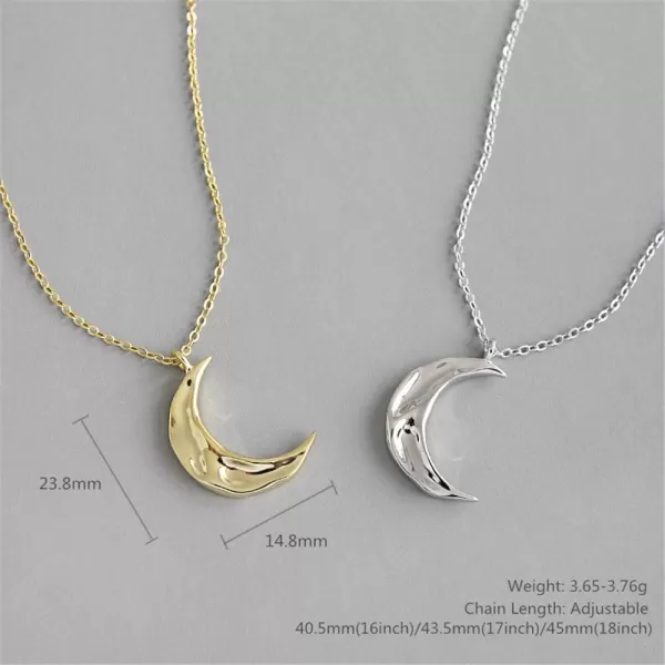 Dtja Boho Moon Necklace for Women Girls Sterling Silver Simple Delicate Crescent Half Moon Phase Karma Choker Pendant Necklace Adjustable Chain Handmade Hammered Jewelry14K Gold Plated