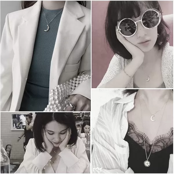 Dtja Boho Moon Necklace for Women Girls Sterling Silver Simple Delicate Crescent Half Moon Phase Karma Choker Pendant Necklace Adjustable Chain Handmade Hammered JewelrySilver