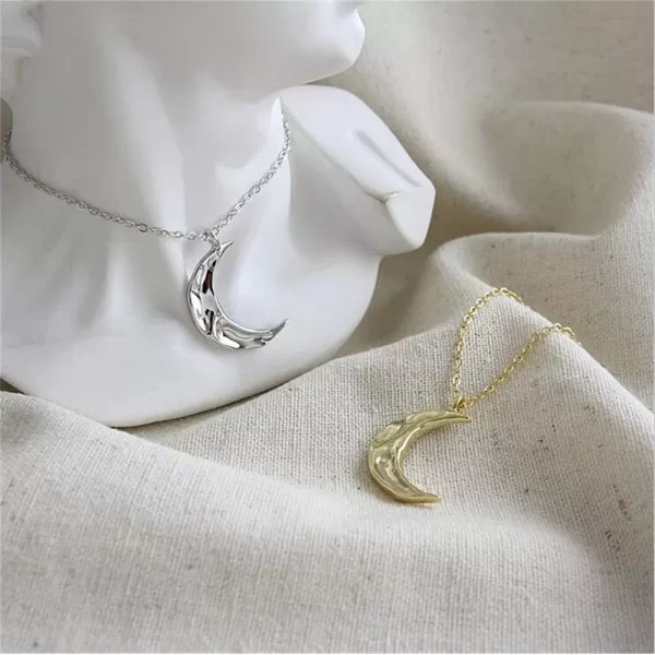 Dtja Boho Moon Necklace for Women Girls Sterling Silver Simple Delicate Crescent Half Moon Phase Karma Choker Pendant Necklace Adjustable Chain Handmade Hammered Jewelry14K Gold Plated