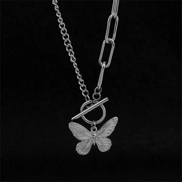 Dtja Butterfly Toggle Clasp Stainless Steel Choker Pendant Necklace for Women Girls Fashion Punk Rock Safety Pin Link Charm Chain OT Clasps BFF Y2K Jewelry Gift 18 InchDtja Butterfly Toggle Clasp Stainless Steel Choker Pendant Necklace for Women Girls Fashion Punk Rock Safety Pin Link Charm Chain OT Clasps BFF Y2K Jewelry Gift 18 Inch