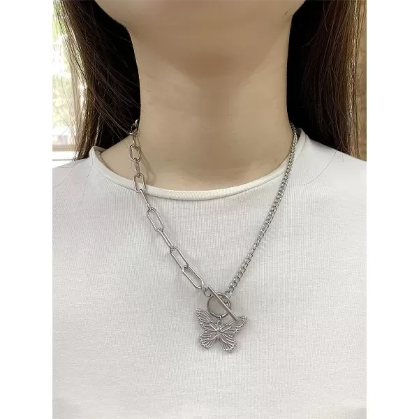Dtja Butterfly Toggle Clasp Stainless Steel Choker Pendant Necklace for Women Girls Fashion Punk Rock Safety Pin Link Charm Chain OT Clasps BFF Y2K Jewelry Gift 18 InchDtja Butterfly Toggle Clasp Stainless Steel Choker Pendant Necklace for Women Girls Fashion Punk Rock Safety Pin Link Charm Chain OT Clasps BFF Y2K Jewelry Gift 18 Inch