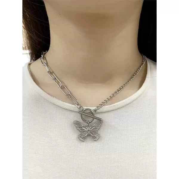 Dtja Butterfly Toggle Clasp Stainless Steel Choker Pendant Necklace for Women Girls Fashion Punk Rock Safety Pin Link Charm Chain OT Clasps BFF Y2K Jewelry Gift 18 InchDtja Butterfly Toggle Clasp Stainless Steel Choker Pendant Necklace for Women Girls Fashion Punk Rock Safety Pin Link Charm Chain OT Clasps BFF Y2K Jewelry Gift 18 Inch