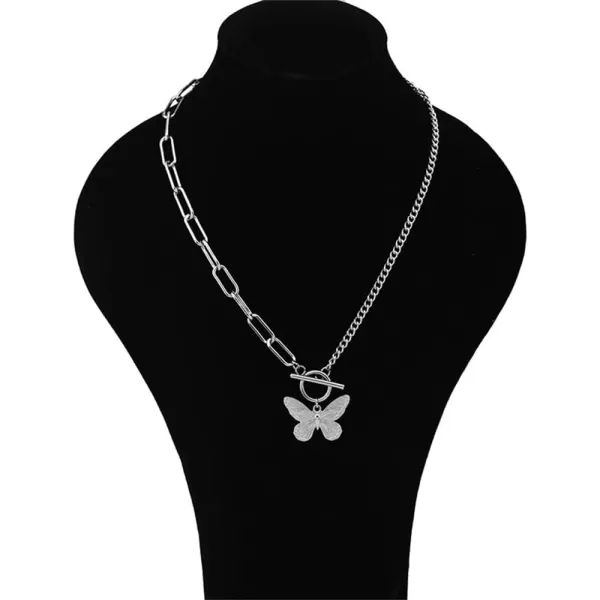Dtja Butterfly Toggle Clasp Stainless Steel Choker Pendant Necklace for Women Girls Fashion Punk Rock Safety Pin Link Charm Chain OT Clasps BFF Y2K Jewelry Gift 18 InchDtja Butterfly Toggle Clasp Stainless Steel Choker Pendant Necklace for Women Girls Fashion Punk Rock Safety Pin Link Charm Chain OT Clasps BFF Y2K Jewelry Gift 18 Inch