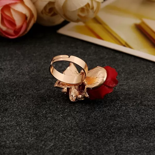 Dtja CZ Butterfly Flower Wedding Ring for Women Girls Statement Engagement Rectangle Rhinstone Aryclic Rose Adjustable Open Wrap Finger Rings Comfort Fit Cocktail Party Vintagage Jewelry GiftRed