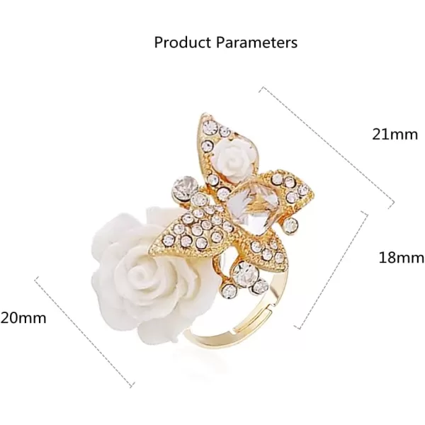 Dtja CZ Butterfly Flower Wedding Ring for Women Girls Statement Engagement Rectangle Rhinstone Aryclic Rose Adjustable Open Wrap Finger Rings Comfort Fit Cocktail Party Vintagage Jewelry GiftWhite