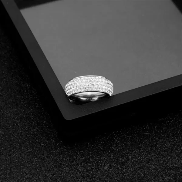 Dtja CZ Iced Out Wedding Statement Ring for Women Men Stainless Steel White Gold Plated 7mm 5 Rows Crystal Wide Band Rings Comfort Fit Fashion Punk Engagement Birthday Christmas Jewelry GiftSize 9