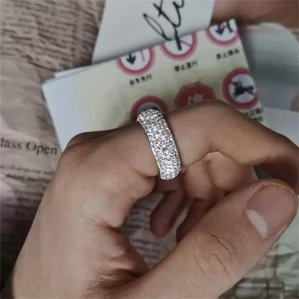 Dtja CZ Iced Out Wedding Statement Ring for Women Men Stainless Steel White Gold Plated 7mm 5 Rows Crystal Wide Band Rings Comfort Fit Fashion Punk Engagement Birthday Christmas Jewelry GiftSize 10