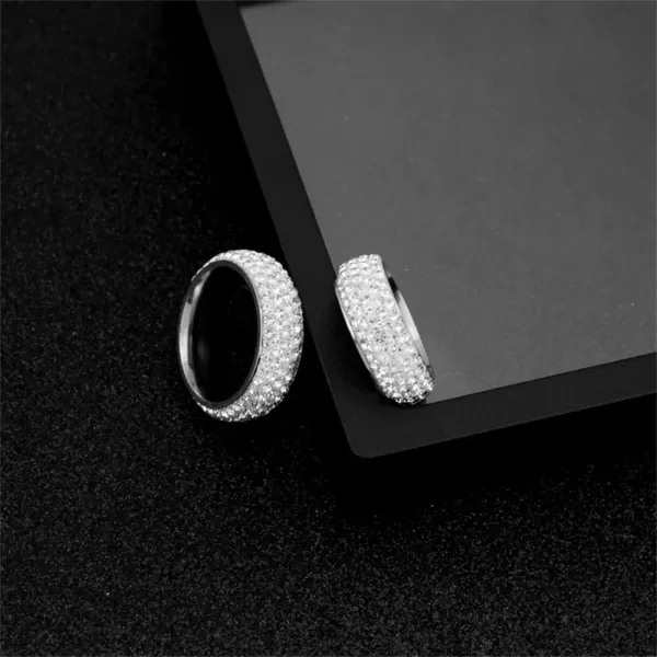 Dtja CZ Iced Out Wedding Statement Ring for Women Men Stainless Steel White Gold Plated 7mm 5 Rows Crystal Wide Band Rings Comfort Fit Fashion Punk Engagement Birthday Christmas Jewelry GiftSize 10
