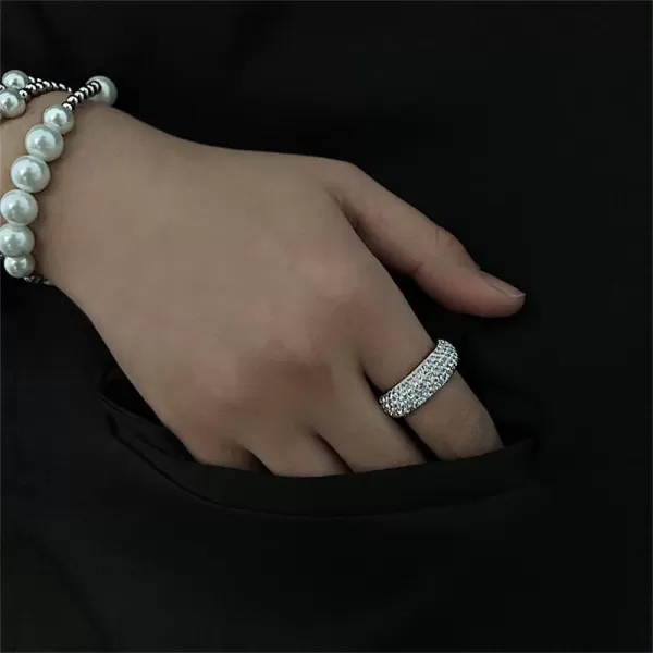 Dtja CZ Iced Out Wedding Statement Ring for Women Men Stainless Steel White Gold Plated 7mm 5 Rows Crystal Wide Band Rings Comfort Fit Fashion Punk Engagement Birthday Christmas Jewelry GiftSize 9