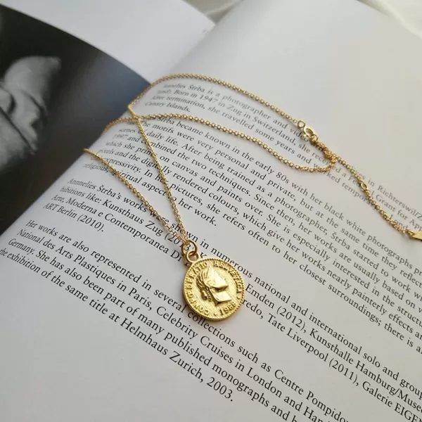 Dtja Carved Gold Coin Pendant Necklace for Women Girls 925 Sterling Silver 18K Gold Plated Simple Round Chain GoddessnbspWorship Celebrity Medal ReversiblenbspKeepsake Chic Choker Fashion Jewelry Gifts BoxDtja Carved Gold Coin Pendant Necklace for Women Girls 925 Sterling Silver 18K Gold Plated Simple Round Chain GoddessnbspWorship Celebrity Medal ReversiblenbspKeepsake Chic Choker Fashion Jewelry Gifts Box