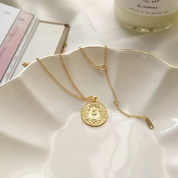 Dtja Carved Gold Coin Pendant Necklace for Women Girls 925 Sterling Silver 18K Gold Plated Simple Round Chain GoddessnbspWorship Celebrity Medal ReversiblenbspKeepsake Chic Choker Fashion Jewelry Gifts BoxDtja Carved Gold Coin Pendant Necklace for Women Girls 925 Sterling Silver 18K Gold Plated Simple Round Chain GoddessnbspWorship Celebrity Medal ReversiblenbspKeepsake Chic Choker Fashion Jewelry Gifts Box