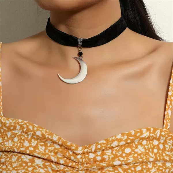 Dtja Crescent Moon Choker Pendant Necklace for Women Girls Boho Black Velvet Collar Necklace Adjustable Chain Vintage Jewelry GiftDtja Crescent Moon Choker Pendant Necklace for Women Girls Boho Black Velvet Collar Necklace Adjustable Chain Vintage Jewelry Gift