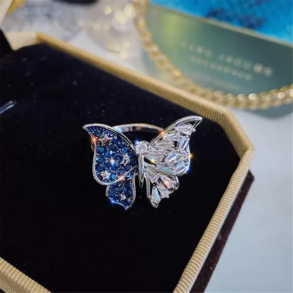 Dtja Crystal Butterfly Star Silvery Statement Finger Rings for Women Girls Blue CZ Luxury Sparkling Adjustable Comfort Fit Expandeble Wedding Engagement Promise JewelryDtja Crystal Butterfly Star Silvery Statement Finger Rings for Women Girls Blue CZ Luxury Sparkling Adjustable Comfort Fit Expandeble Wedding Engagement Promise Jewelry