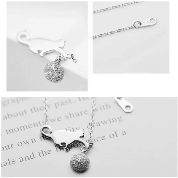 Dtja Cute Cat Necklace Crystal Ball Pendant Choker Necklace for Women Teens Girls S925 Sterling Silver Small Polished CZ Diamond Cluster Charm Chain 18 Hypoallergenic Lovely JewelryDtja Cute Cat Necklace Crystal Ball Pendant Choker Necklace for Women Teens Girls S925 Sterling Silver Small Polished CZ Diamond Cluster Charm Chain 18 Hypoallergenic Lovely Jewelry