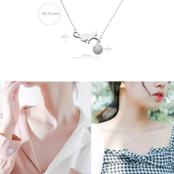 Dtja Cute Cat Necklace Crystal Ball Pendant Choker Necklace for Women Teens Girls S925 Sterling Silver Small Polished CZ Diamond Cluster Charm Chain 18 Hypoallergenic Lovely JewelryDtja Cute Cat Necklace Crystal Ball Pendant Choker Necklace for Women Teens Girls S925 Sterling Silver Small Polished CZ Diamond Cluster Charm Chain 18 Hypoallergenic Lovely Jewelry
