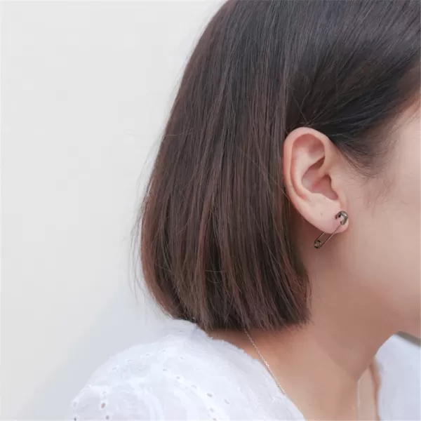 Dtja Cute Sterling Silver Safety Pin Small Hoop Earrings for Women Teen Girls Cartilage Fashion Black Sleeper Hoopsblack 30mm