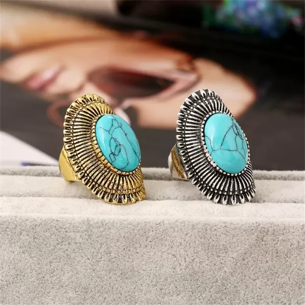 Dtja Exaggerated Boho Turquoise Wide Band Statement Ring for Women Girls Gold Tone Vintage Big Band Finger Rings Comfort Fit Bohemian Ethnic Style Birthday Christmas Party Jewelry Gift Size 78Dtja Exaggerated Boho Turquoise Wide Band Statement Ring for Women Girls Gold Tone Vintage Big Band Finger Rings Comfort Fit Bohemian Ethnic Style Birthday Christmas Party Jewelry Gift Size 78