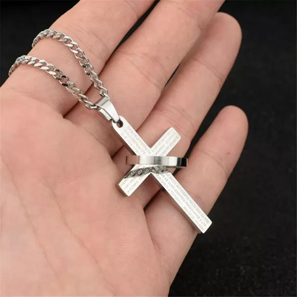 Dtja Large Cross Ring Pendant Necklace for Women Men Stainless Steel Silvery Our Father Lords Prayer Halo Bible Verse Engraved 25 Chain Fashion Punk Jewelry GiftDtja Large Cross Ring Pendant Necklace for Women Men Stainless Steel Silvery Our Father Lords Prayer Halo Bible Verse Engraved 25 Chain Fashion Punk Jewelry Gift