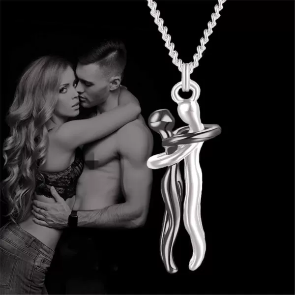 Dtja Love Hug Pendant Necklace for Women Girls TwoToned Affectionate Couple Hug Valentines Day Necklaces Fashion Personalized Statement Jewelry Wedding Birthday Party Gifts for HerSilver Black