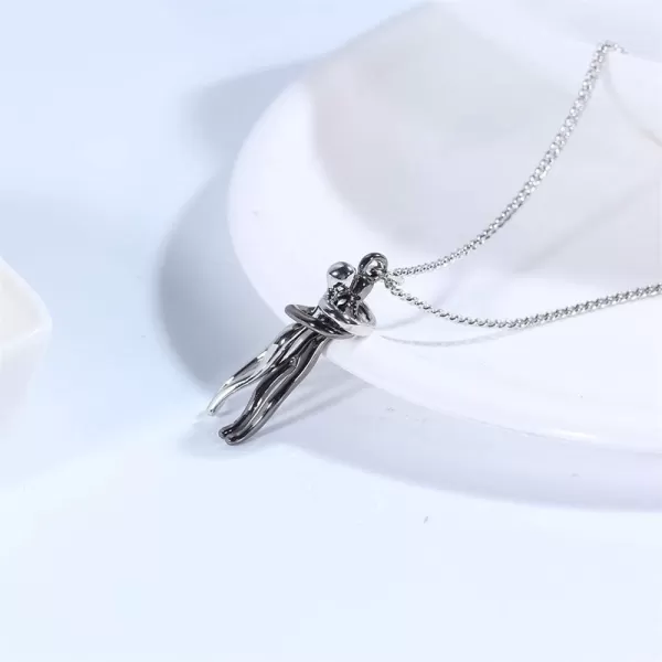 Dtja Love Hug Pendant Necklace for Women Girls TwoToned Affectionate Couple Hug Valentines Day Necklaces Fashion Personalized Statement Jewelry Wedding Birthday Party Gifts for HerSilver Black