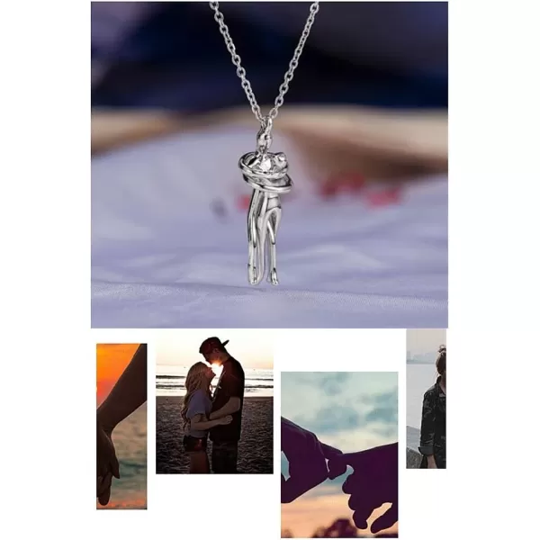 Dtja Love Hug Pendant Necklace for Women Girls TwoToned Affectionate Couple Hug Valentines Day Necklaces Fashion Personalized Statement Jewelry Wedding Birthday Party Gifts for HerSilver