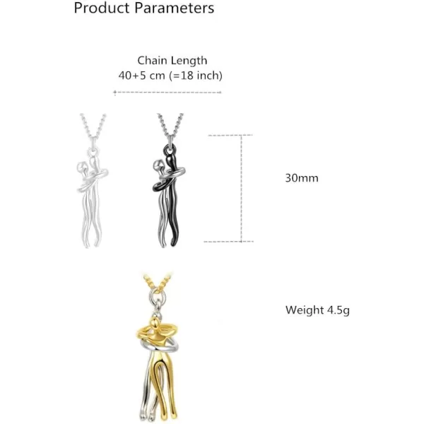 Dtja Love Hug Pendant Necklace for Women Girls TwoToned Affectionate Couple Hug Valentines Day Necklaces Fashion Personalized Statement Jewelry Wedding Birthday Party Gifts for HerSilver Black