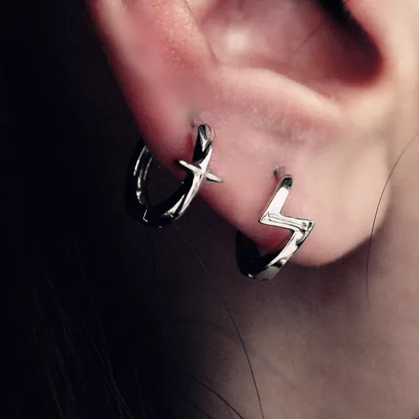 Dtja Minimalist Lightning Bolt Sleeper Small Hoop Earrings for Women Girls S925 Sterling Silver Pierced Ear Tiny Cartilage Hypoallergenic Fashion Jewelry UnisexDtja Minimalist Lightning Bolt Sleeper Small Hoop Earrings for Women Girls S925 Sterling Silver Pierced Ear Tiny Cartilage Hypoallergenic Fashion Jewelry Unisex