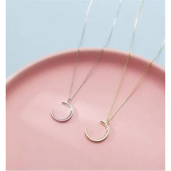 Dtja Minimalist Moon Necklace for Women Girls Sterling Silver Gold Plated Tiny Small Simple Polished Thin Horn Crescent Moon Pendant Choker Necklace Adjustable Chain 18 Cute Jewelry GiftSilver