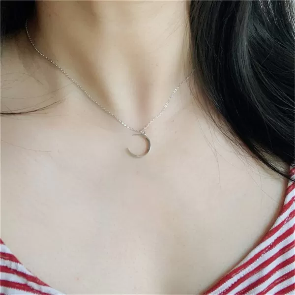 Dtja Minimalist Moon Necklace for Women Girls Sterling Silver Gold Plated Tiny Small Simple Polished Thin Horn Crescent Moon Pendant Choker Necklace Adjustable Chain 18 Cute Jewelry GiftSilver