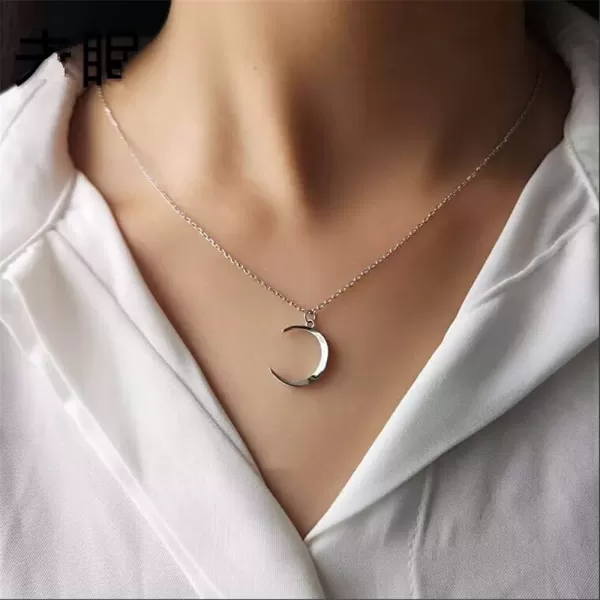 Dtja Minimalist Moon Necklace for Women Girls Sterling Silver Gold Plated Tiny Small Simple Polished Thin Horn Crescent Moon Pendant Choker Necklace Adjustable Chain 18 Cute Jewelry GiftSilver