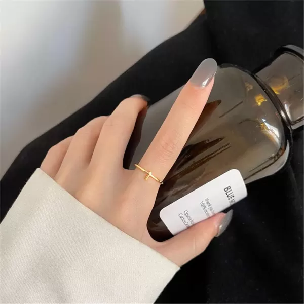 Dtja Minimalist Open Band S925 Sterling Silver Rings for Women Girls Men Sideways Cross Faith Promise Expendable Stackable Comfort Fit Knuckle Finger Ring Love Hope Wedding Engatement GiftGold Cross