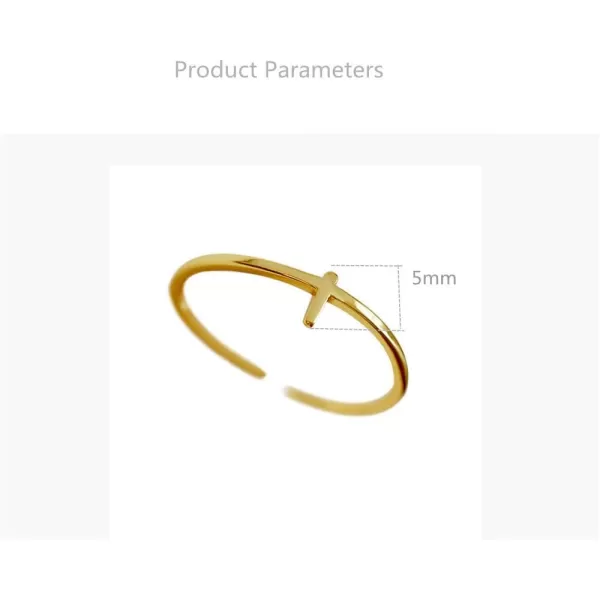 Dtja Minimalist Open Band S925 Sterling Silver Rings for Women Girls Men Sideways Cross Faith Promise Expendable Stackable Comfort Fit Knuckle Finger Ring Love Hope Wedding Engatement GiftGold Cross