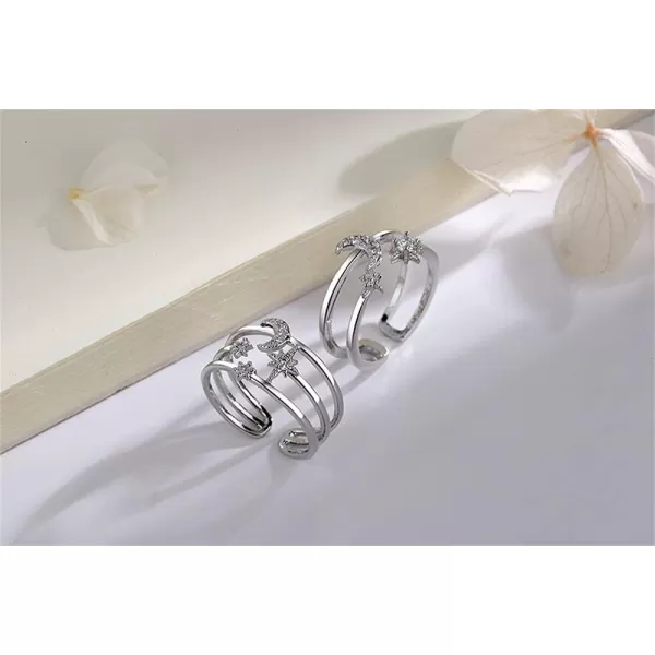 Dtja Moon Star Sun Statement Silver Plated Ring for Women Girls CZ Engagement Layered Open Band Rings Adjustable Expandable Comfort Fit Wedding Promise Birthday Party Jewelry Gift Triple LinesDtja Moon Star Sun Statement Silver Plated Ring for Women Girls CZ Engagement Layered Open Band Rings Adjustable Expandable Comfort Fit Wedding Promise Birthday Party Jewelry Gift Triple Lines