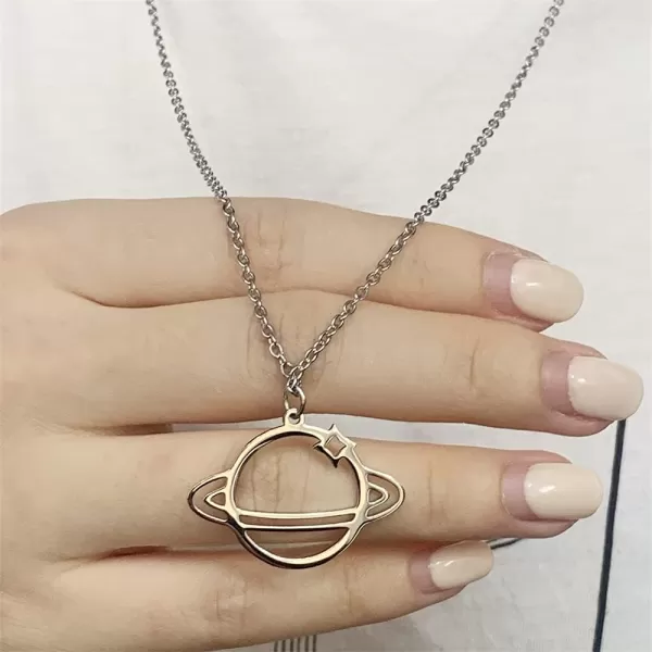 Dtja Silver Plated Planet Saturn Pendant Necklace for Women Girls Men Stainless Steel Moon Star Adjustable Long Chain Hypoallergenic Personalized JewelryDtja Silver Plated Planet Saturn Pendant Necklace for Women Girls Men Stainless Steel Moon Star Adjustable Long Chain Hypoallergenic Personalized Jewelry