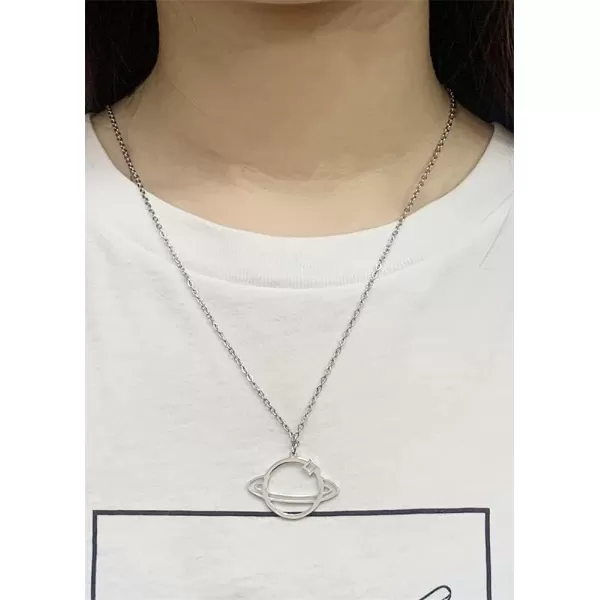 Dtja Silver Plated Planet Saturn Pendant Necklace for Women Girls Men Stainless Steel Moon Star Adjustable Long Chain Hypoallergenic Personalized JewelryDtja Silver Plated Planet Saturn Pendant Necklace for Women Girls Men Stainless Steel Moon Star Adjustable Long Chain Hypoallergenic Personalized Jewelry