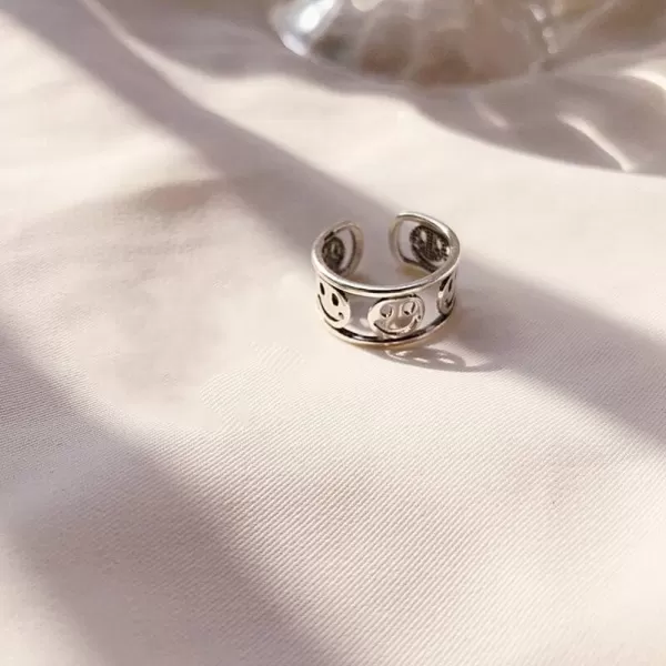 Dtja Silvery Happy Smiley Face Open Band Ring for Women Girls Statement Adjustable Expandable Promise Engagement Comfort Fit Knuckle Finger Rings Personalized Fashion Retro Jewelry BFF GiftsDtja Silvery Happy Smiley Face Open Band Ring for Women Girls Statement Adjustable Expandable Promise Engagement Comfort Fit Knuckle Finger Rings Personalized Fashion Retro Jewelry BFF Gifts