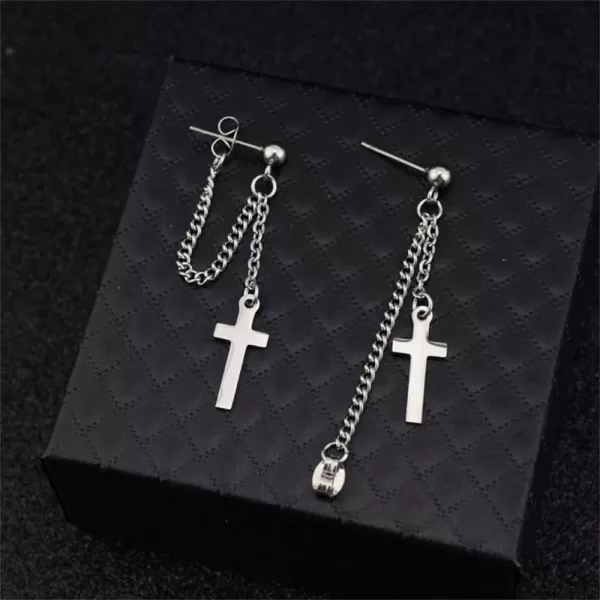 Dtja Stainless Steel Cross Dangle Drop Earrings Tassel Chain Dangling for Women Men Punk Ball Cartilage StudsDtja Stainless Steel Cross Dangle Drop Earrings Tassel Chain Dangling for Women Men Punk Ball Cartilage Studs
